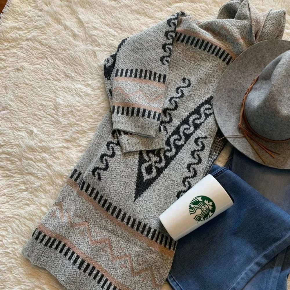 New Boho Tribal Western Cardigan Hooded Sweater - Picture 6 of 9